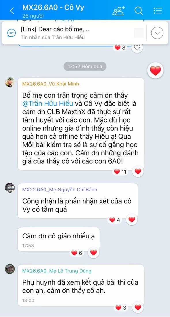 phản hồi của phụ huynh