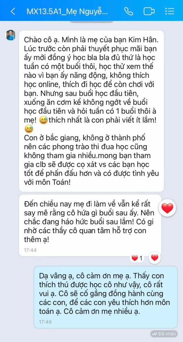 phản hồi của phụ huynh